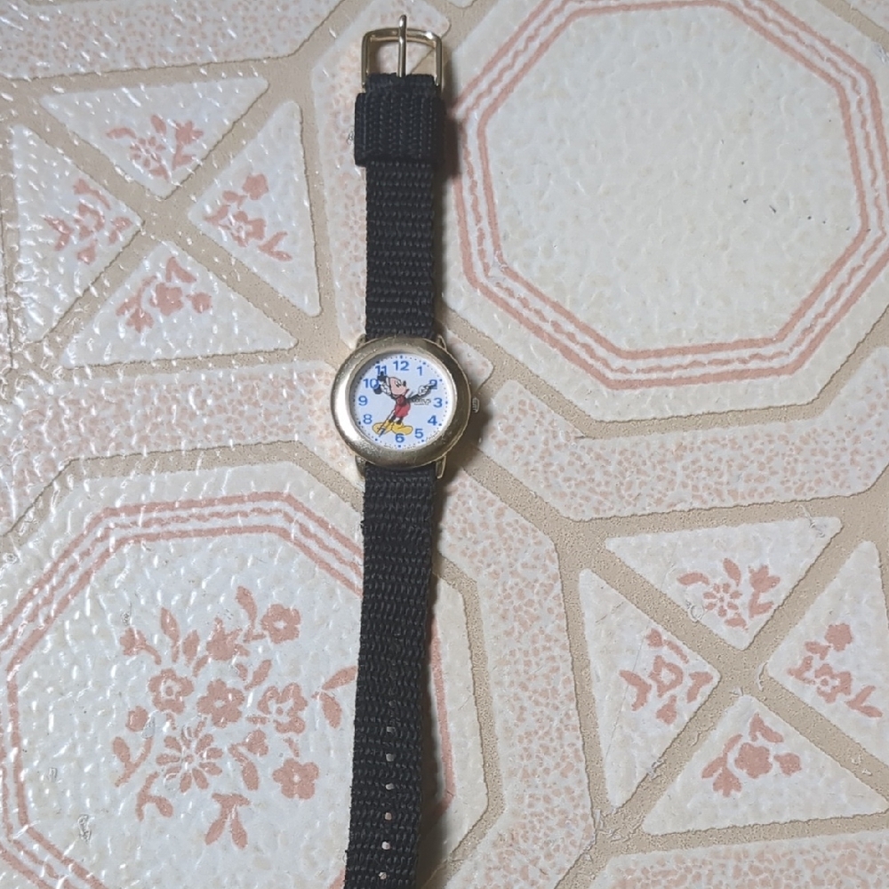 Lorus Black Strap Watch with Cartoon Mickey Dial